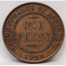 AUSTRALIA 1928 . ONE 1 PENNY . VARIETY . BROKEN 8